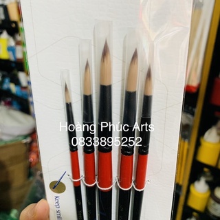 Bộ 5 cọ KEEP SMILING đầu tròn, thân đỏ đen- Cọ vẽ màu nước, acrylic
