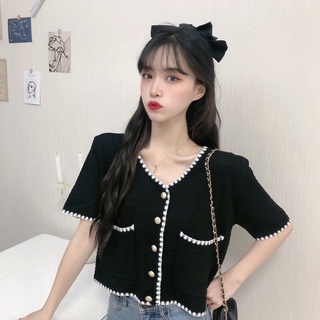 Áo CADIGAN Nữ MINAFS Dệt Kim Mỏng Croptop Cổ Tim Áo Len Không Cổ Chữ V