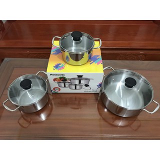 Bộ 3 nồi inox nắp kính Panasonic size 16-18-24cm , Bộ 3 nồi Five Star nắp kính quà tặng của Panasonic