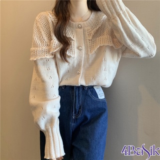 Áo len nữ dài tay phối vạt, áo kiểu thời trang siêu xinh - 4BASIC Len08