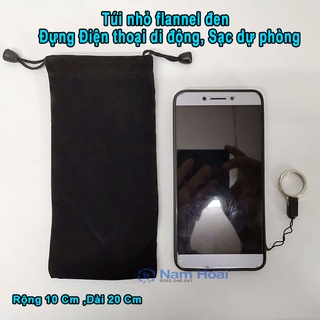 Túi nhỏ flannel đen 10 * 20CM đựng điện thoại di động / Sạc dự phòng