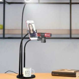 Bộ mic thu âm giá rẻ hát karaoke, livestream trên điện thoại ( Chân đế kẹp mic 3in1 có đèn Led + Micro C7)