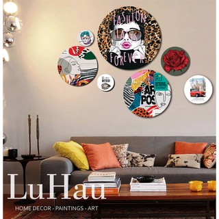 Tranh tròn decor Luhau Abstract cách điệu, tranh dán tường trang trí nội thất