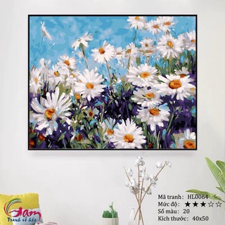 Tranh sơn dầu số hoá hoa cúc trắng Gam HL0064