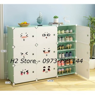 Tủ giày 18 ô vách cốm cửa trắng mặt cười chia ô 12 ô để giày dép thông minh