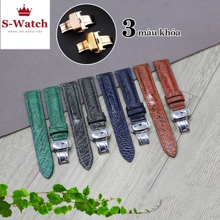 [CÓ HỘP] Dây đồng hồ da đà điểu khóa bướm khâu tay thủ công D109- dây đeo đà điểu 100% cao cấp sẵn khóa trắng FULL SIZE