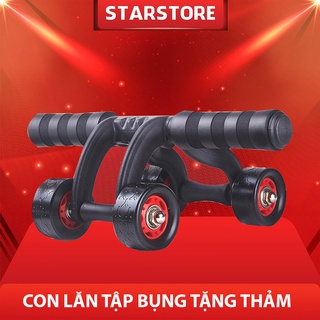 Con lăn tập bụng yoga gym tập cơ bụng 4 bánh tại nhà hiệu quả mẫu mới ( Tặng Thảm )