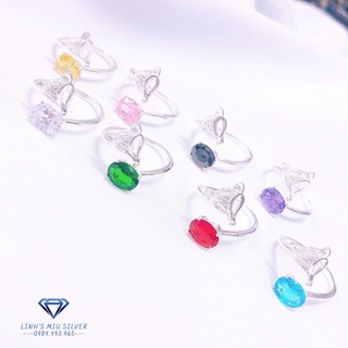 Nhẫn hồ ly đính đá to dạng hở LINH MIU SILVER, Nhẫn nữ bạc ta