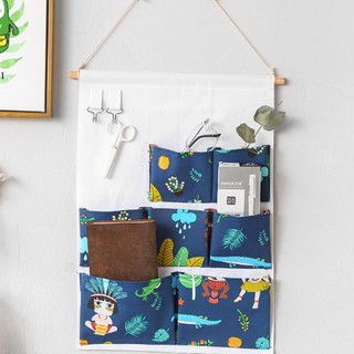 Túi vải treo tường 7 ngăn All In White có móc treo chìa khoá (size 50x35cm)