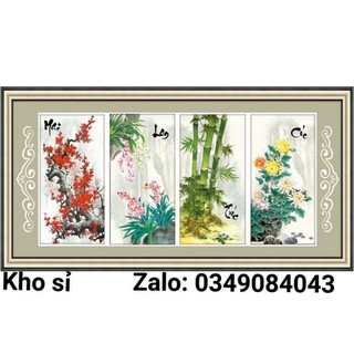 Tranh thêu chữ thập tứ quý tùng cúc trúc mai 222975(130×59)