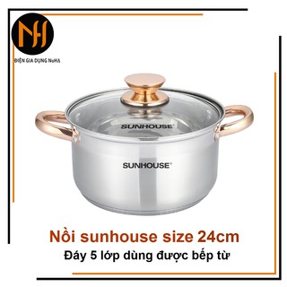 Nồi inox 5 đáy từ sunhouse size 24cm, sử dụng được tất cả các loại bếp