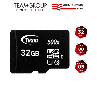 Thẻ nhớ microSDHC Team Group 32GB upto 80MB/s 500x class 10 U1 (Đen) - Hãng phân phối chính thức