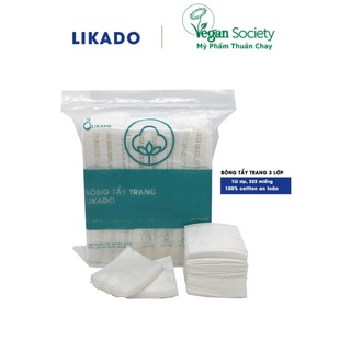 Bông tẩy trang 222 miếng Likado chất liệu Cotton túi 222 miếng 3 lớp dùng để tẩy trang sau khi trang điểm