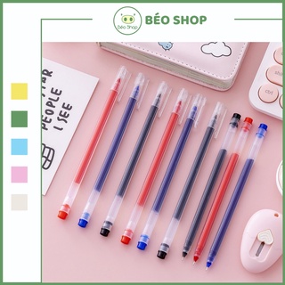 Bút mực gel dung lượng lớn Béo shop ngòi 0.5mm thiết kế vỏ trong suốt màu đen đỏ xanh B14