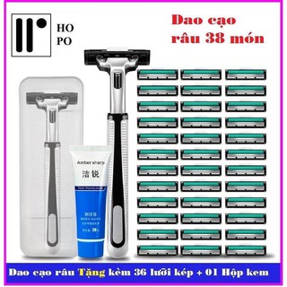[FREESHIP] Combo Dao Cạo Râu Và Lưỡi Kép Giá Rẻ Cho Nam Giới ( 36 Lưỡi Dao Kép + 1 Bàn Cạo) Tặng 1 tuýt kem tạo bọt.