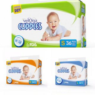 (không hoá chất gây ung thư vô sinh) Tã Velona Cuddles dán S36,M34,L32; quần M18,L18,XL18,XXL18 mới