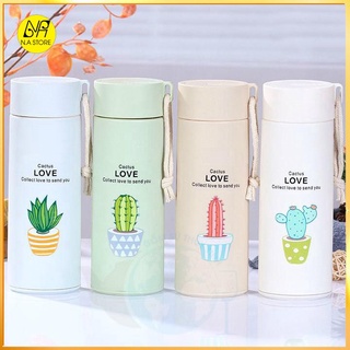 Bình Đựng Nước Lõi Thủy Tinh Họa Tiết Xương Rồng Dễ Thương, Chống Va Đập, Có Dây Xách Tiện Dụng Dung Tích 400ml