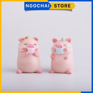 Mô hình Heo đeo khẩu trang đáng yêu (Set 2)  | Tiểu cảnh Heo hồng để bàn mini