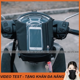 Tặng kèm khăn ống đa năng đen trơn với Túi treo đầu xe máy dạng dọc đứng ngang đựng điện thoại cảm ứng