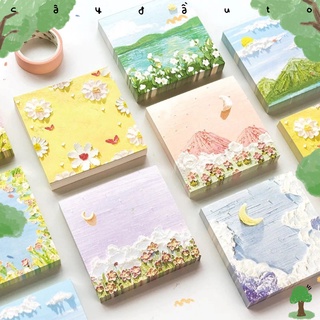 Bộ 100 Giấy Note Ghi Chú Mùa Xuân Phong Cách Sơn Dầu Cây Đầu To
