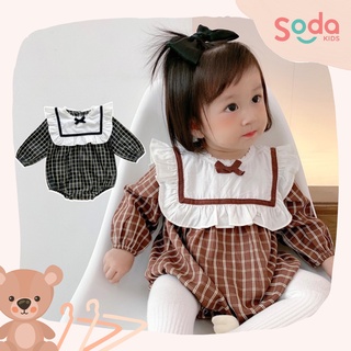 Bộ liền bé gái kẻ kèm nơ (02 màu)