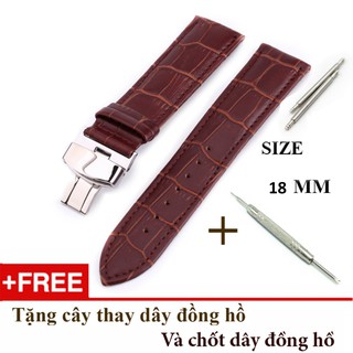 Dây đồng hồ da bò xịn SIZE 18mm, khóa bướm thép 316 (nâu-B12)