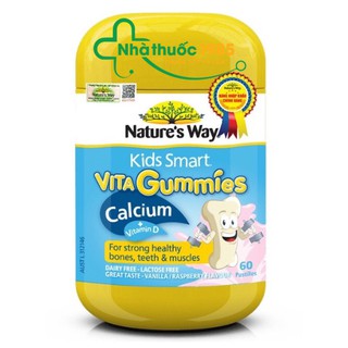 (Nhập khẩu chính hãng) Kẹo Dẻo Canxi Cho Bé Nature’s Way Kids Smart Vita Gummies Calcium + Vitamin D 60 Viên