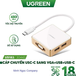 Bộ chuyển đổi USB Type C sang VGA + Hub USB 2.0 &amp; 3.0 cho Dell, Macbook chính hãng Ugreen 30442