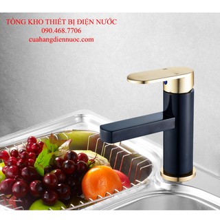 Vòi chậu rửa mặt nóng lạnh vàng đen cao cấp SNL 23 tặng đôi dây cấp inox