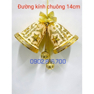 Chuông vàng khắc hoa văn nổi treo phụ kiện trang trí noel  giáng sinh