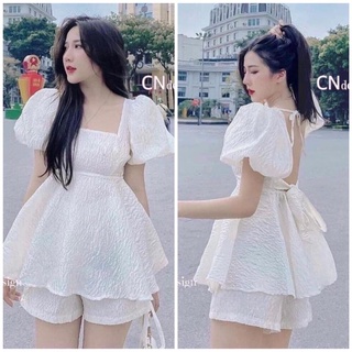 [ 𝐅𝐑𝐄𝐄 𝐒𝐇𝐈𝐏 ] SÉT BỘ NỮ XỐP NỔI CỔ VUÔNG TAY BỒNG