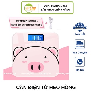Cân Điện Tử Sức Khỏe Hình Chú Heo Hồng Xinh Xắn, Mặt Kính Cường Lực Độ Chính Xác Cao