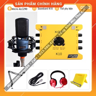 Combo Thu Âm Chuyên Nghiệp Sound Card XOX K10 2020 - Mic AQTA-ALC290 Kèm Dây Live,Kẹp Mic, Màng Lọc Âm Tặng Tai Nghe