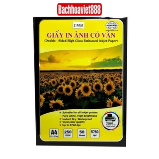 Giấy in ảnh Mạnh Hưng khổ A4 định lượng 250 gsm 50 tờ/g 2 mặt vân, giấy in couche in phun
