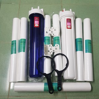Cốc lọc nước trắng và trong VINATHULIN ren 21 kèm 7 lõi PP và 2 giá treo (Tặng ốc vít)