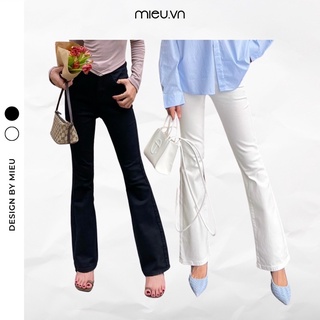 Quần jean nữ dáng loe lưng cao form dài siêu tôn dáng 4 màu chất jeans co giãn thoải mái MIEU - HO10