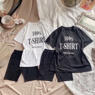 Set áo thun chữ kèm quần legging ngố đen