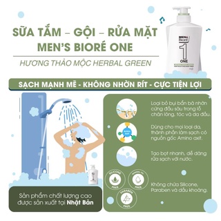 Sữa Tắm Gội Rửa Mặt Men’S Bioré One Hương Thảo Mộc , hương nước hoa 480Ml