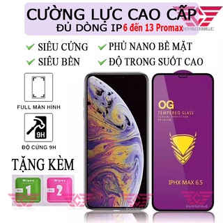 Cường lực full iphone cao cấp phủ nano dành cho iphone 6/ 6s/ 7/ 8 plus/ x/ xsmax/ 11/ 12/ 13/ 14 promax