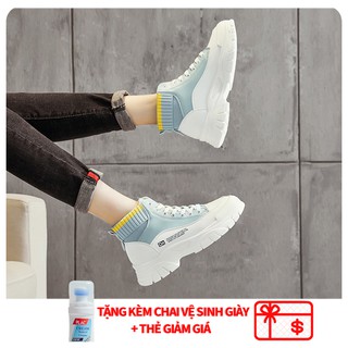 Giày thể thao giày sneaker nữ cao cổ H59 màu trắng xanh boost nữ