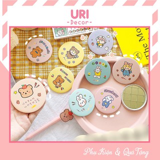 Gương Mini một mặt trang điểm cầm tay bỏ túi hoạ tiết cô gái Nhật Bản dễ thương URI DECOR