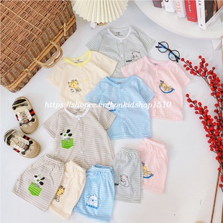 Bộ cộc tay cho bé trai và bé gái sơ sinh họa tiết kẻ ngộ nghĩnh cài cúc giữa, hàng đẹp 3-13kg - BO57