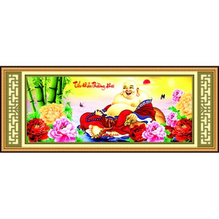 Tranh thêu chữ thập Phật Di Lạc Mẫu Đơn trúc 3D Ailuo AL53417