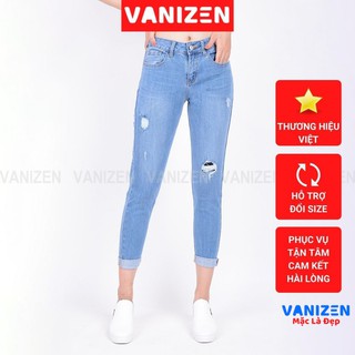 Quần jean nữ ống rộng baggy đẹp lưng cao cạp căn bản rách đắp hàng hiệu cao cấp mã 3733 VANIZEN