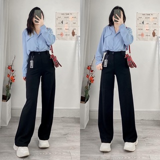 Quần ống rộng dài 100cm màu đen dáng dài - Quần culottes chất dày dặn phối áo đi học đi làm