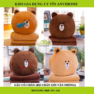 Mền gối gấu Brown 3 trong 1 kích thước mền 1.1x1.7m Bộ Chăn Gối văn phòng Anvihome