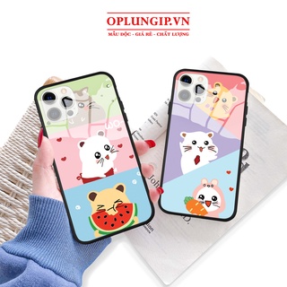 Ốp lưng kính in hình mèo thỏ cho iphone 14 13 pro max mini 11 12 pro max mini 6 s plus 7 8 plus X r s max