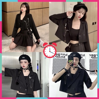 Áo Vest Croptop tay dài, tay ngắn Phong Cách Ulzzang 2 lớp áo chất mền mại kèm phụ kiện
