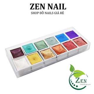 Set màu nước vẽ nail, 12 Màu nhũ khô vẽ móng chuyên nghiệp