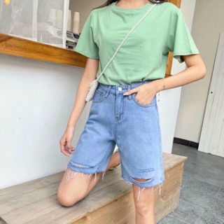 [Size Đại] Quần Ngố Big Size - Lưng Cao Trên Rốn Xanh Nhạt -Cắt Rách 2-1 Lai KHÔNG GIÃN